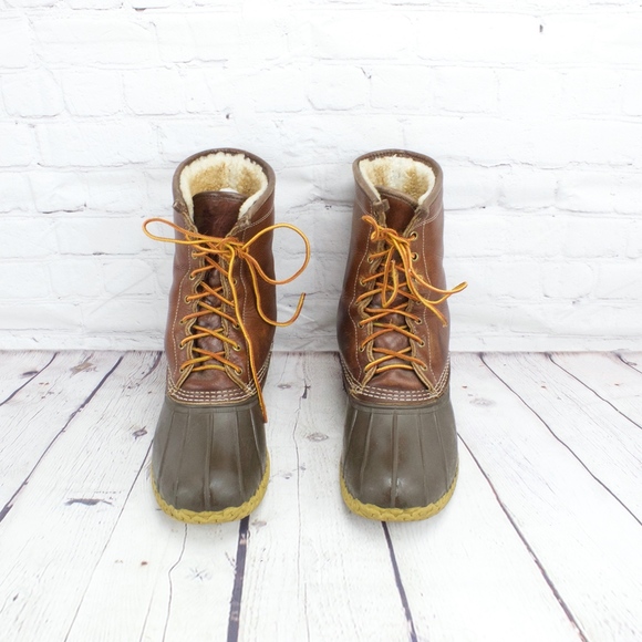 LL Bean Tumbled Leather Shearling Duck Boots 11 W - Picture 3 of 8